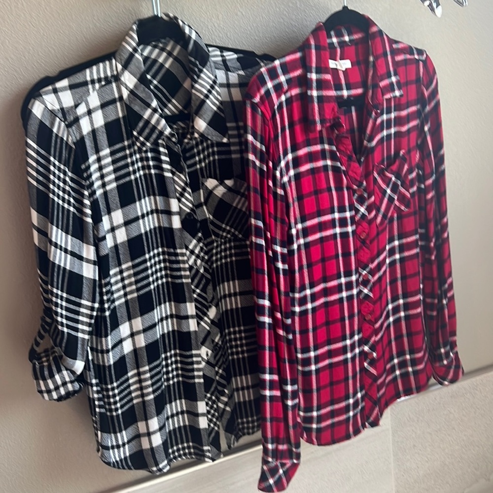 2 boutique flannel button down shirts size M